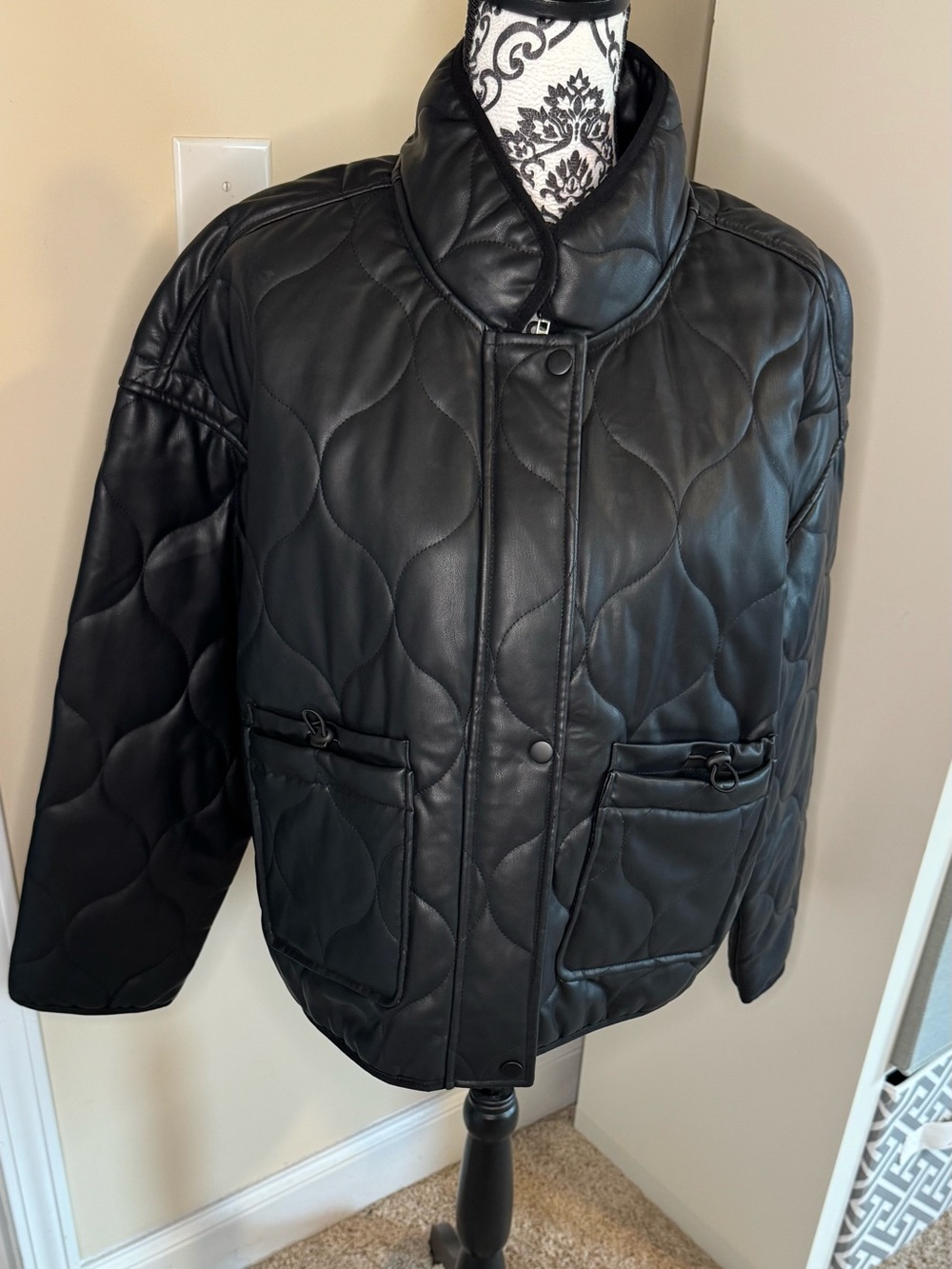 Cavalini Faux Leather Quilted Black Women's Jacket - NWT